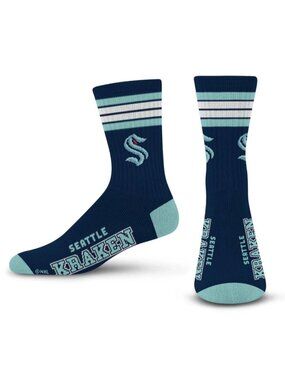 Seattle Kraken 4 Stripe Deuce Navy Crew Socks Large